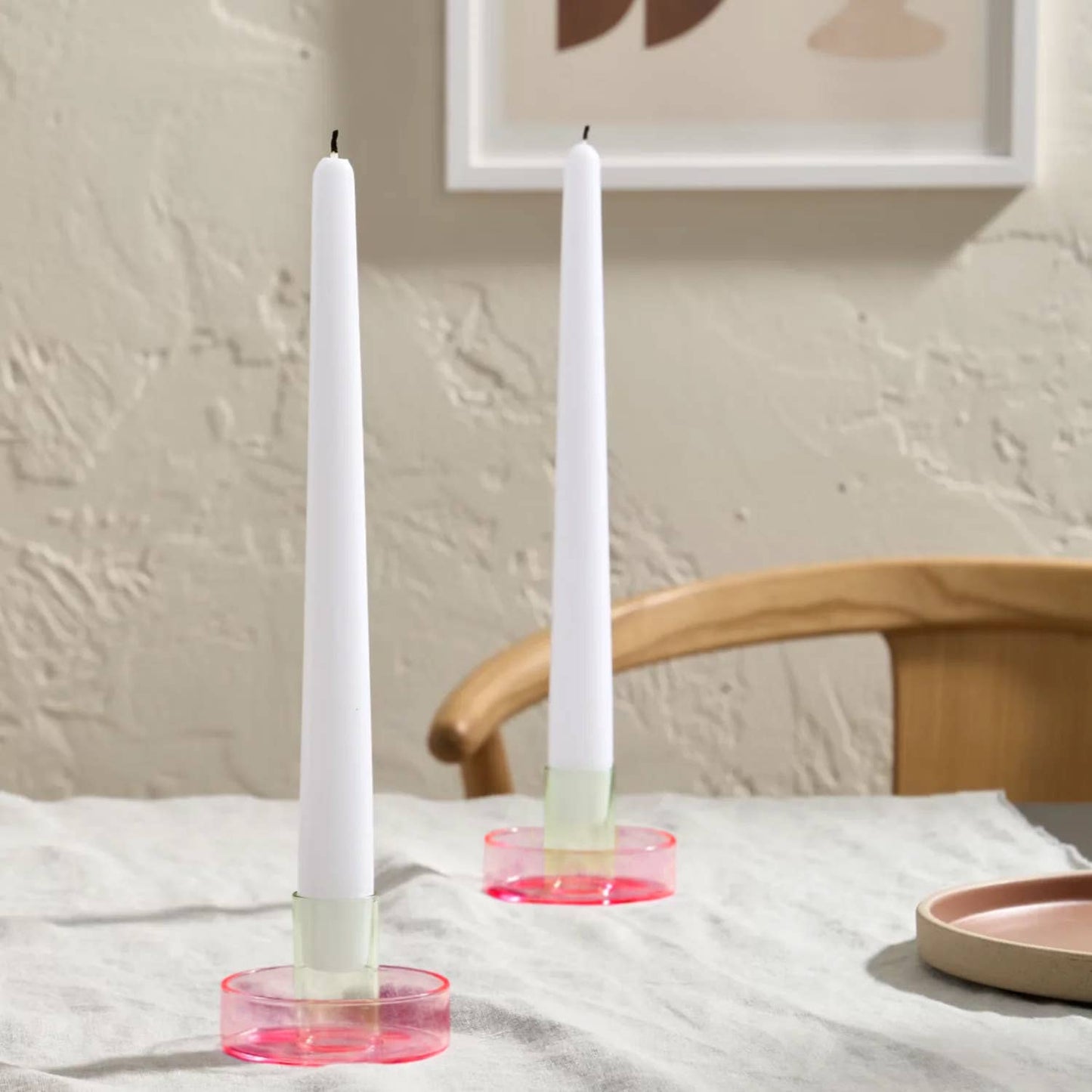 Duo Tone Glass Candle Holder: Pink/Green