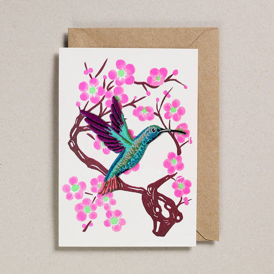 Riso Papercut Card - Iron on Hummingbird
