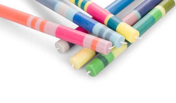 Mixed Wide 6 x Striped Set, Eco Dinner Candles, 6 per pack