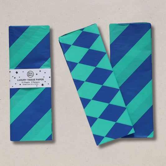 Luxury Patterned Tissue Paper Gift Wrap | Cobalt Blue/Jade