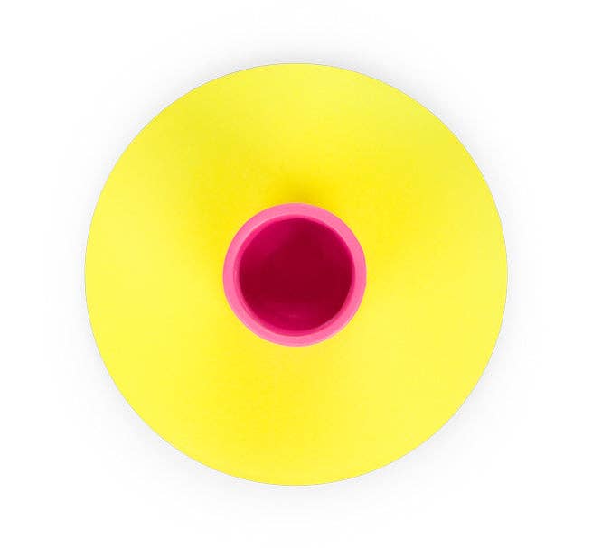 Small 4cm Two-Tone Sulphur & Neyron Pink Metal Candleholder