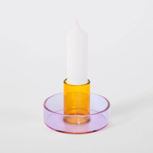 Duo Tone Glass Candle Holder: Lilac and Peach