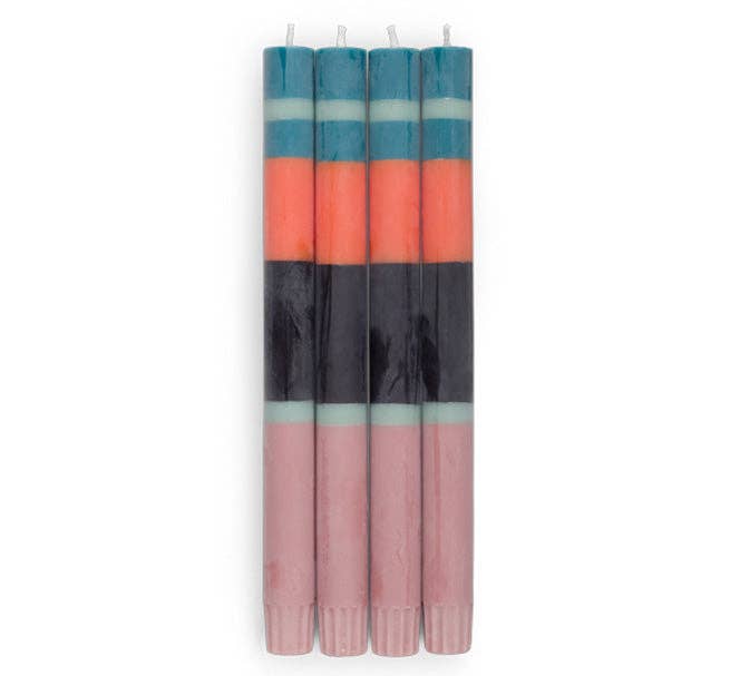 Striped Rose, Petrol, Opaline, Orange & Jet Eco Dinner Candles, 4 per pack