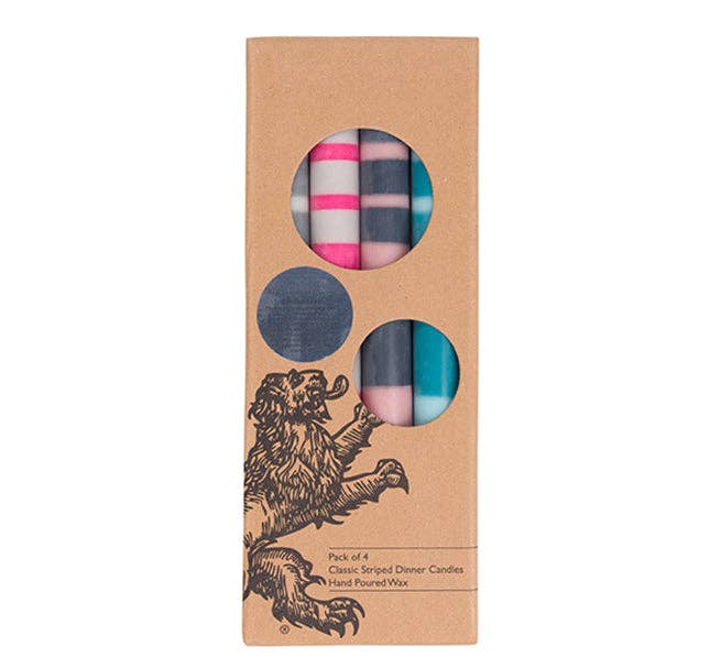 Mixed Set Pinks, Blues & Greys Striped Eco Dinner Candles, 4 per pack