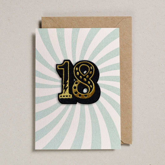 Iron on Big Number Patch Greeting Card - 18 Swirl