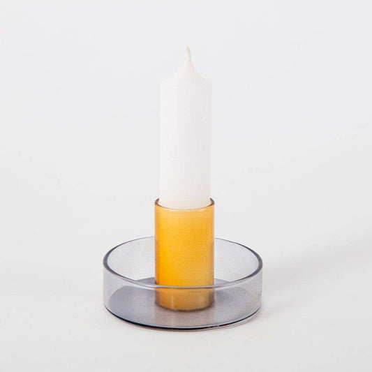 Duo Tone Glass Candle Holder: Smoke and Amber