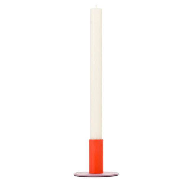 Tall 6cm Two-Tone Orange Flame & Venetian Pink Metal Candleholder