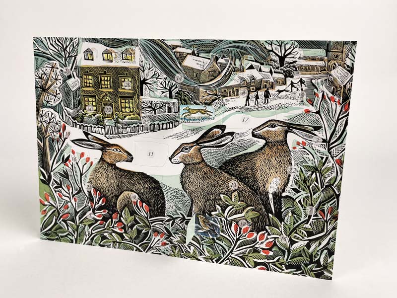 Art Angels 3D 'We Three Hares' Angela Harding Die-Cut Advent Greetings Card