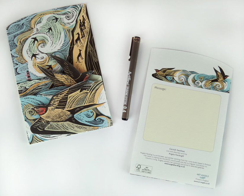 Art Angels 3D 'Cornish Swallows' by Angela Harding Greetings Card