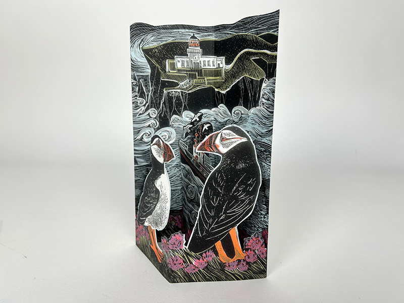 Art Angels 3D 'Fair Isle Puffins at the Northern Lighthouse' by Angela Harding Greetings Card