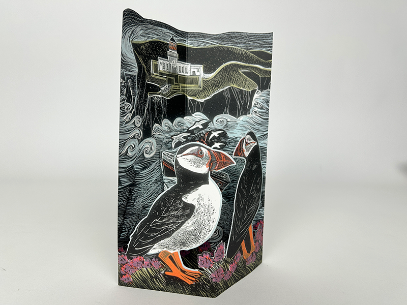 Art Angels 3D 'Fair Isle Puffins at the Northern Lighthouse' by Angela Harding Greetings Card