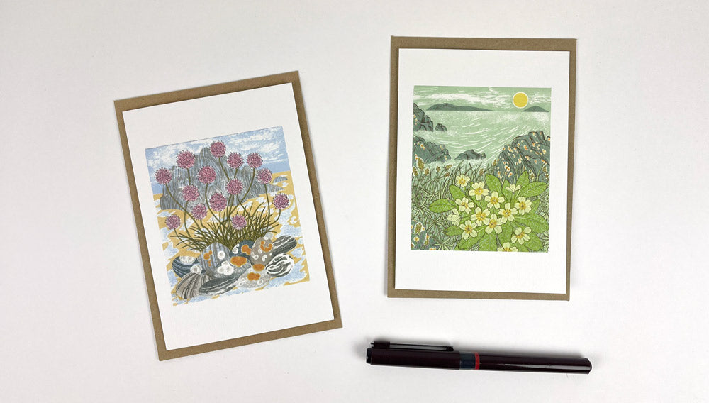 Sea Pinks & Pebbles and Island Primrose by Angie Lewin Notecards