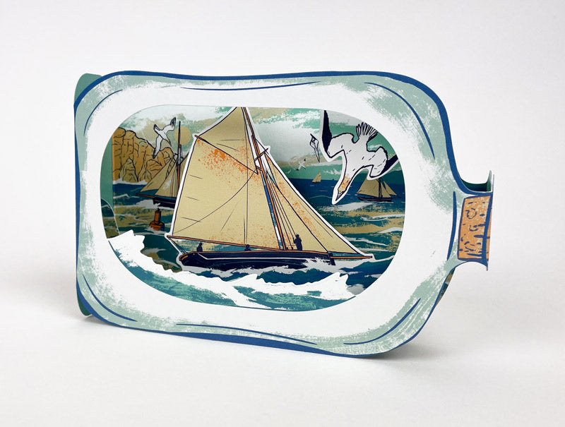 Art Angels 3D 'Boat in a Bottle' by Tom Jay Greetings Card
