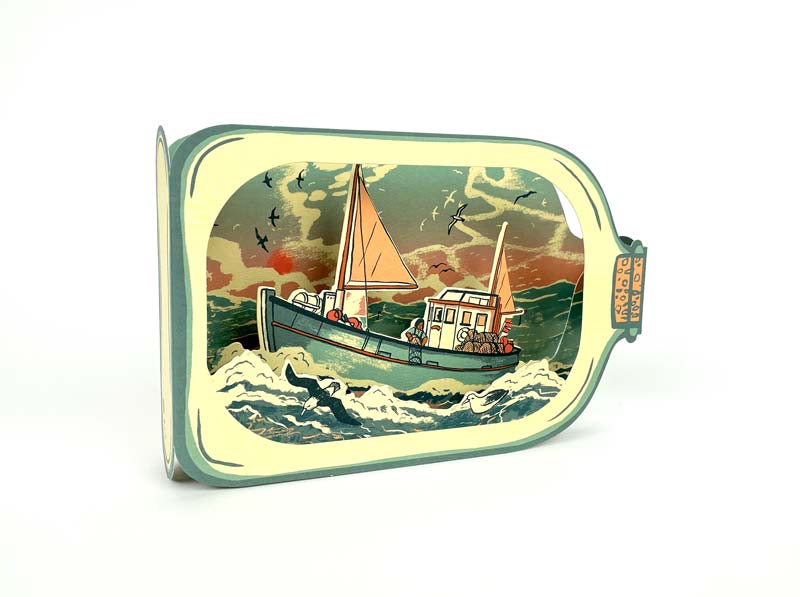 Art Angels 3D 'Fishing Boat in a Bottle' by Tom Jay Greetings Card