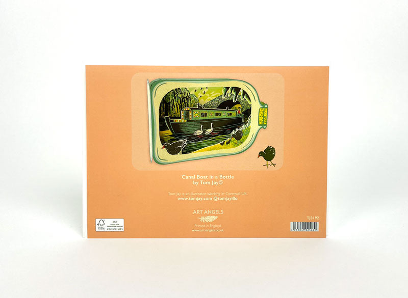 Art Angels 3D 'Canal Boat in a Bottle' by Tom Jay Greetings Card