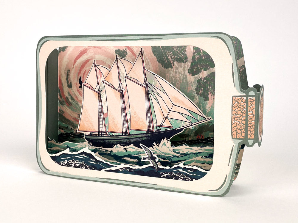 Art Angels 3D 'Schooner in a Bottle' by Tom Jay Greetings Card