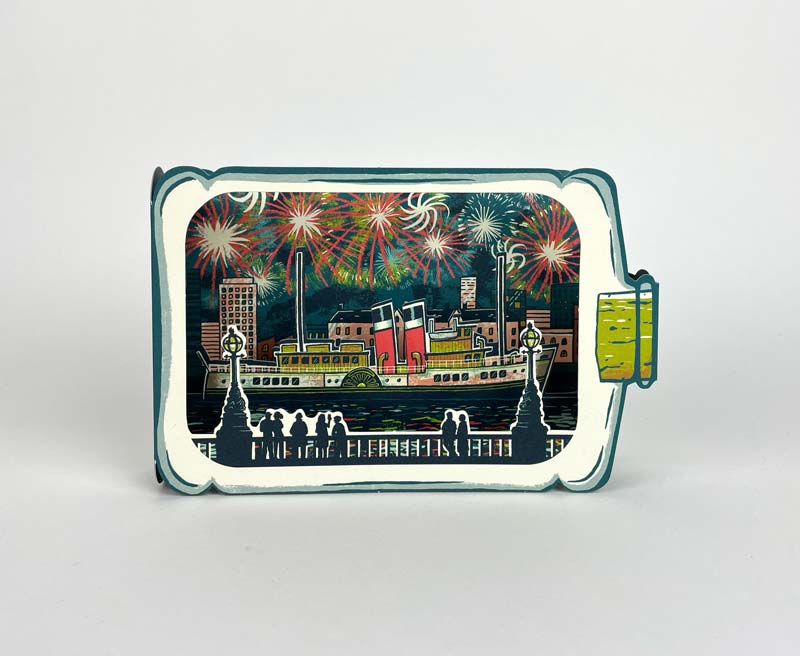 Art Angels 3D 'Fireworks Spectacular' Ship in a bottle by Tom Jay Greetings Card
