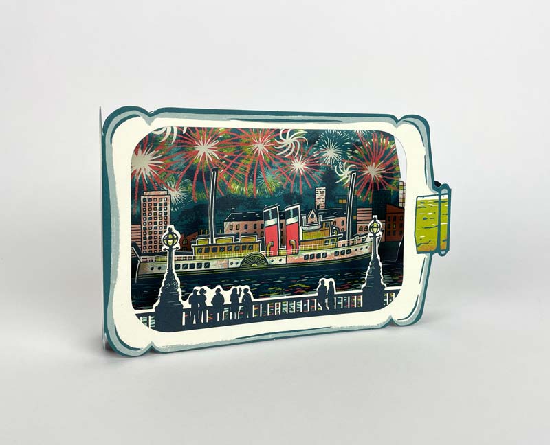 Art Angels 3D 'Fireworks Spectacular' Ship in a bottle by Tom Jay Greetings Card