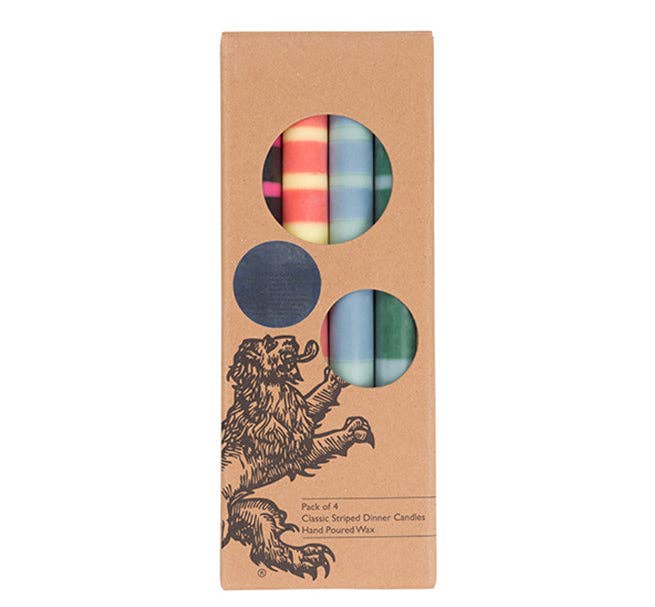 Mixed Set Reds, Oranges & Blues Striped Eco Dinner Candles, 4 per pack