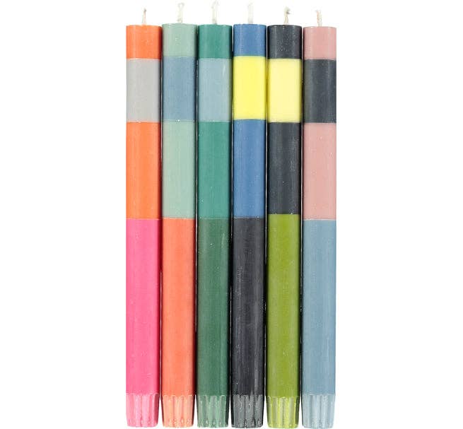 ABSTRACT Striped Mixed Set Eco Dinner Candles, 6 per pack