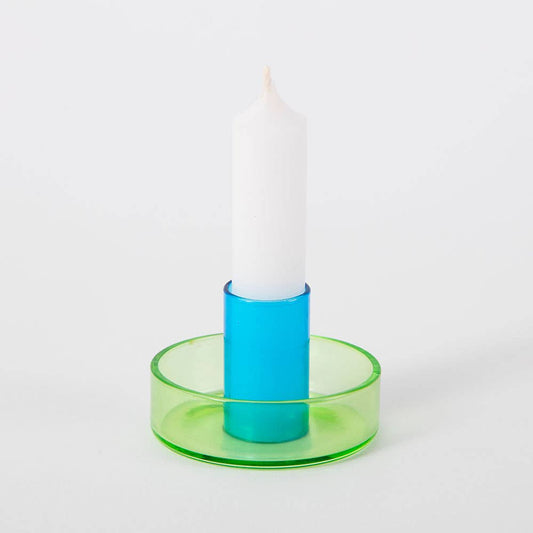 Duo Tone Glass Candle Holder: Green/Blue