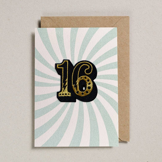 Iron on Big Number Greeting Card - 16 Swirl