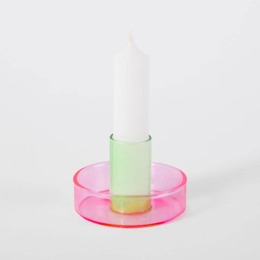 Duo Tone Glass Candle Holder: Pink/Green