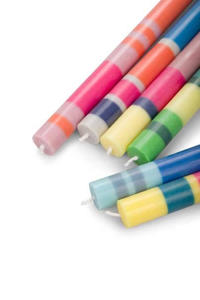 Mixed Wide 6 x Striped Set, Eco Dinner Candles, 6 per pack