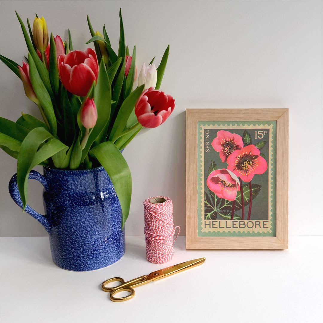 Hellebore | A5 Risograph Print, wall art | Spring, stamp