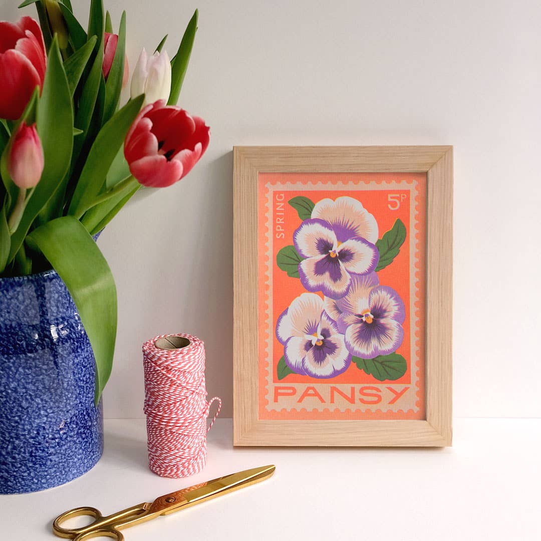 Pansy | A5 Risograph Print, wall art | Spring, stamp
