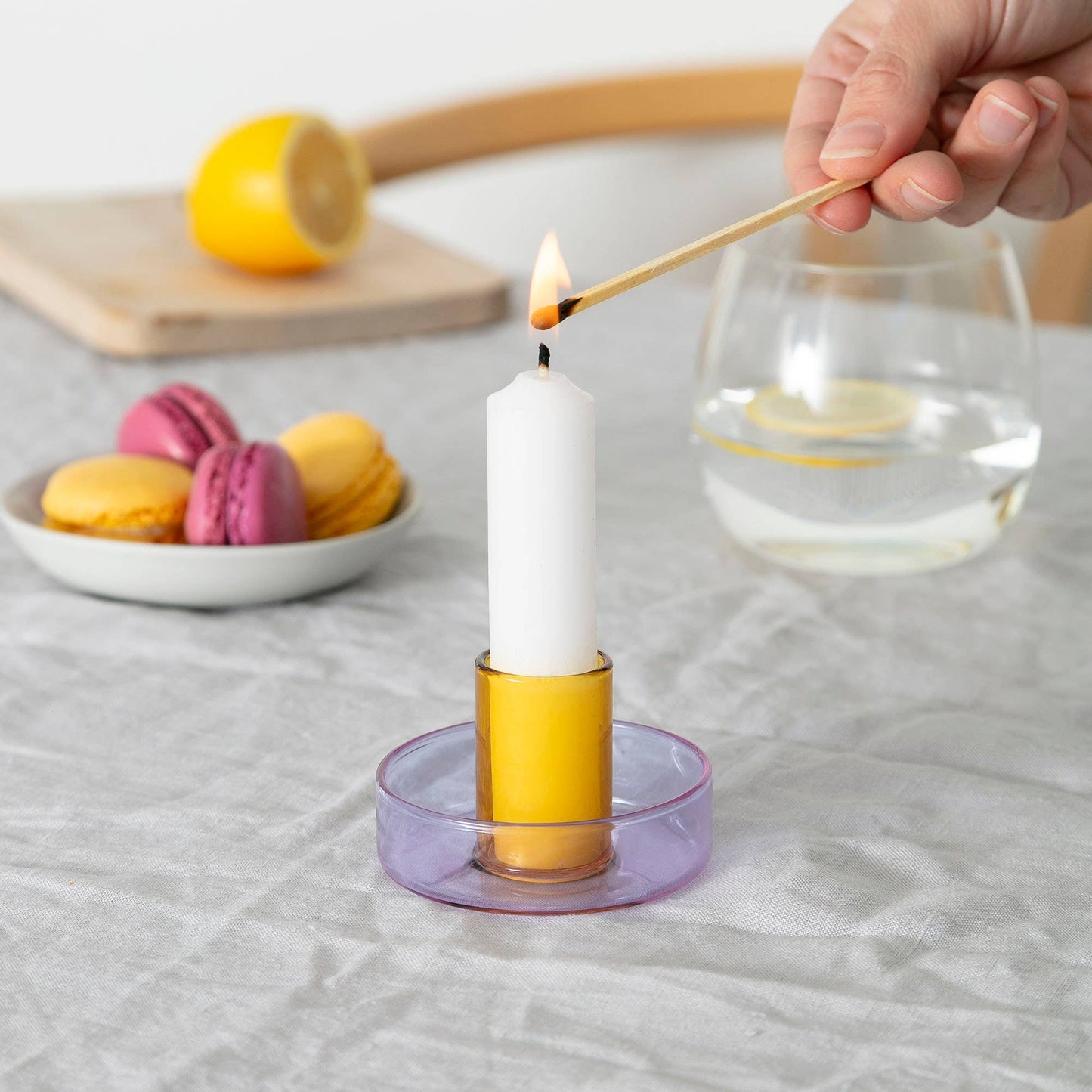 Duo Tone Glass Candle Holder: Lilac and Peach
