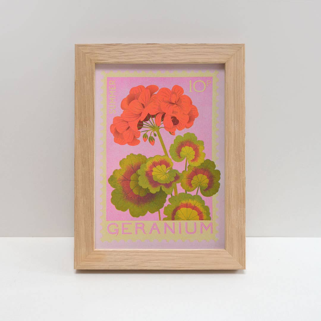 Geranium | A5 Risograph Print, wall art | Summer, stamp