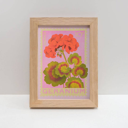Geranium | A5 Risograph Print, wall art | Summer, stamp