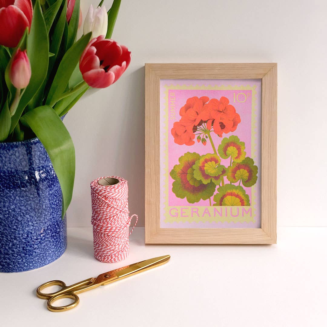 Geranium | A5 Risograph Print, wall art | Summer, stamp