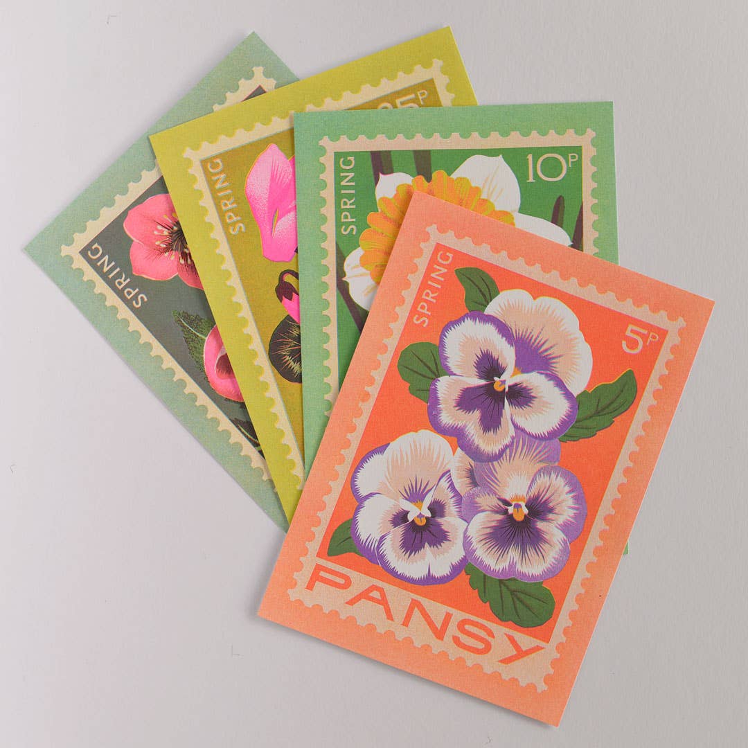 Pansy | A5 Risograph Print, wall art | Spring, stamp