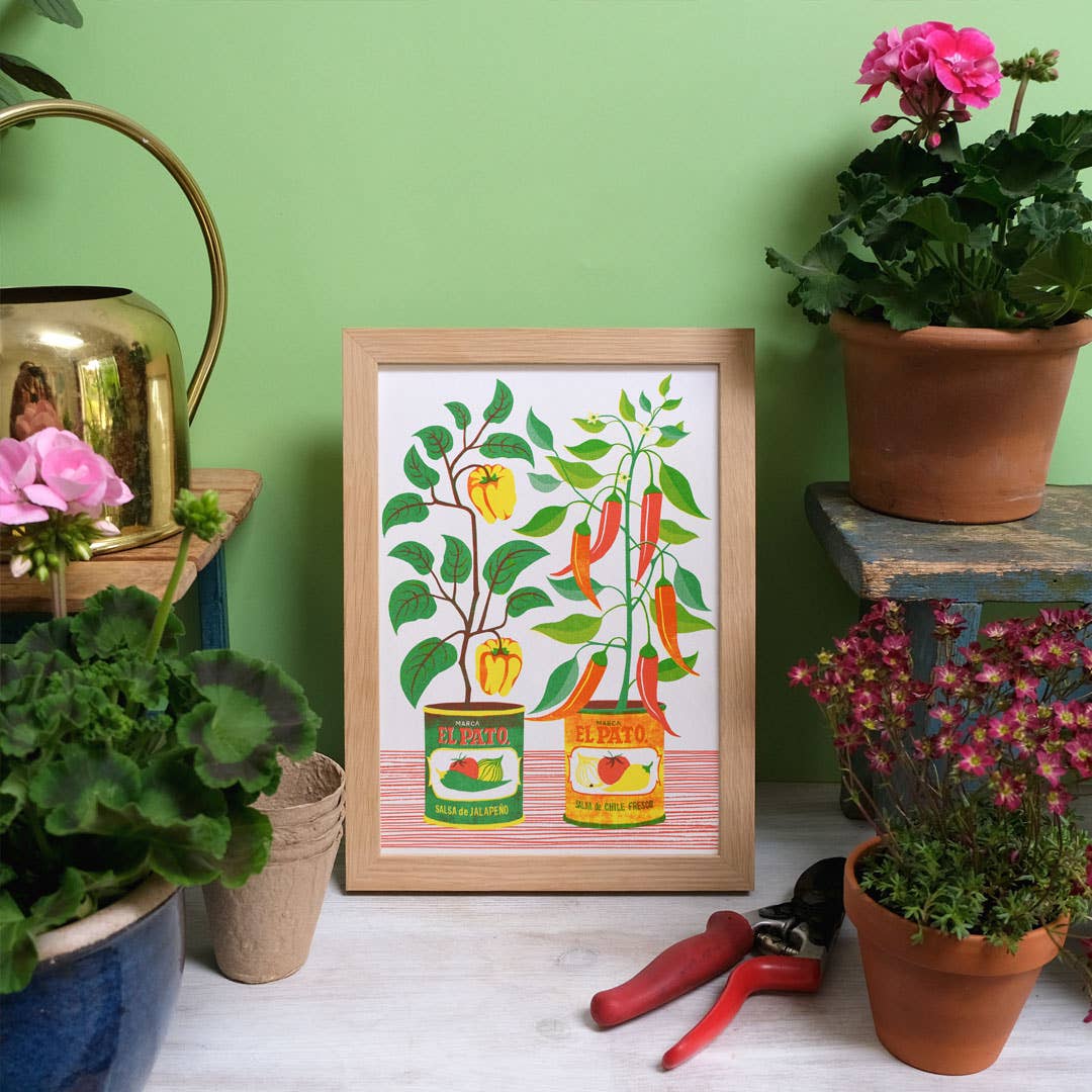 Chilli Peppers | A4 Risograph Print, wall art | Gardener