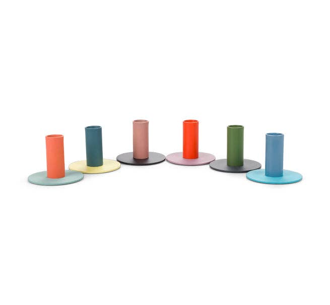 Tall 6cm Two-Tone Pompadour & Powder Blue Metal Candleholder: 6