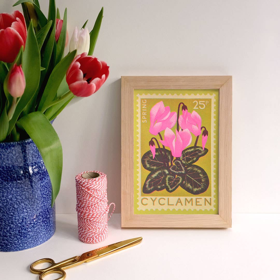 Cyclamen | A5 Risograph Print, wall art | Spring, stamp