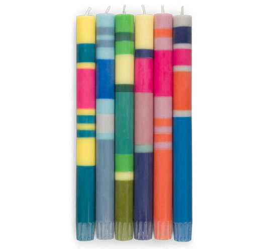 Mixed Wide 6 x Striped Set, Eco Dinner Candles, 6 per pack