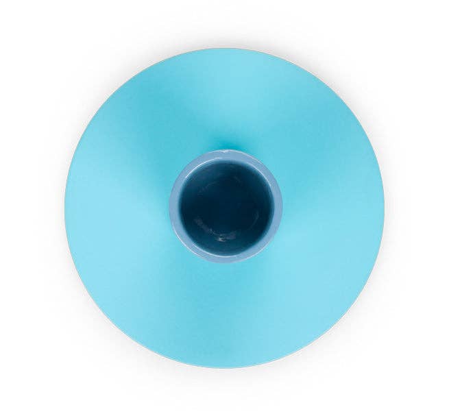 Tall 6cm Two-Tone Pompadour & Powder Blue Metal Candleholder: 6