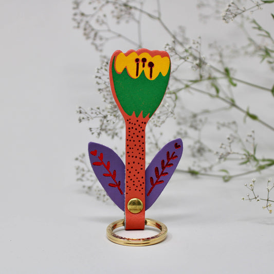 Tulip Flower Key Fob: Coral