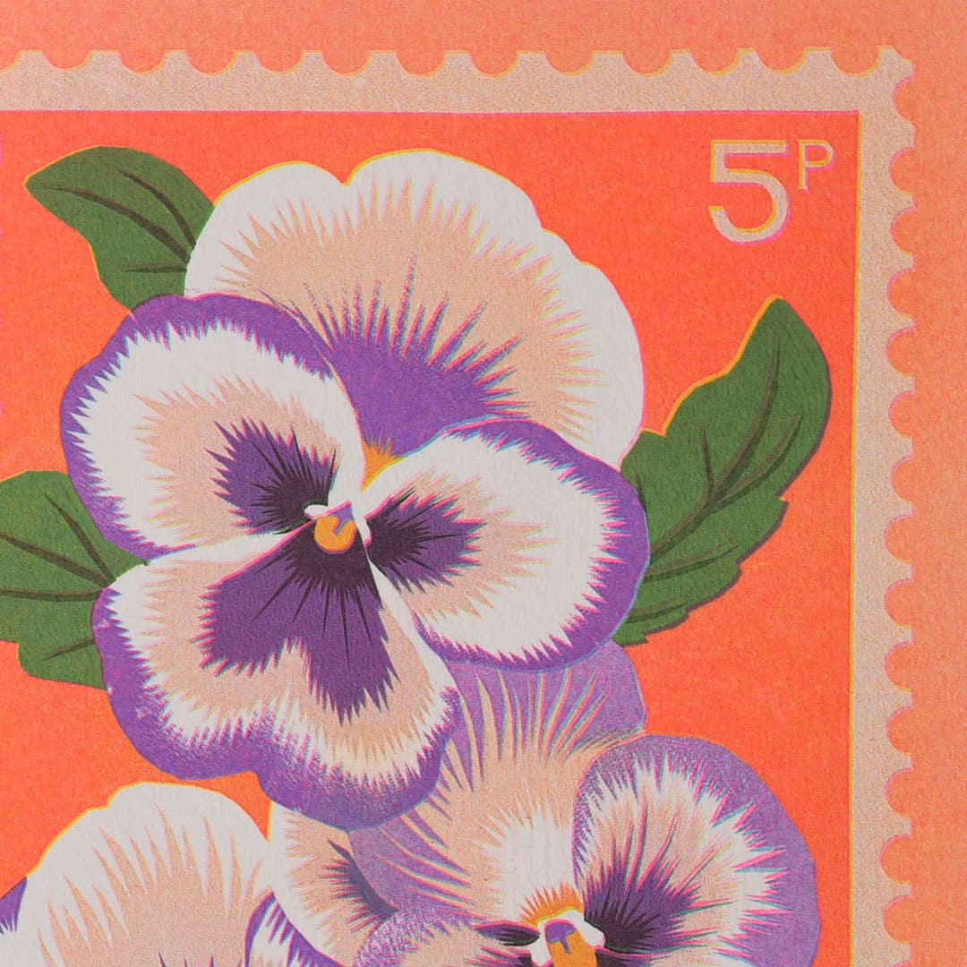 Pansy | A5 Risograph Print, wall art | Spring, stamp