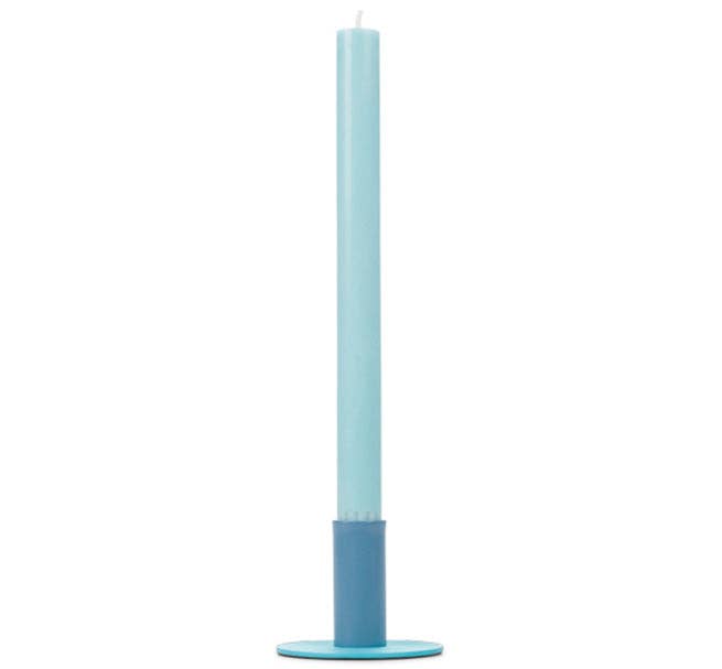 Tall 6cm Two-Tone Pompadour & Powder Blue Metal Candleholder: 6