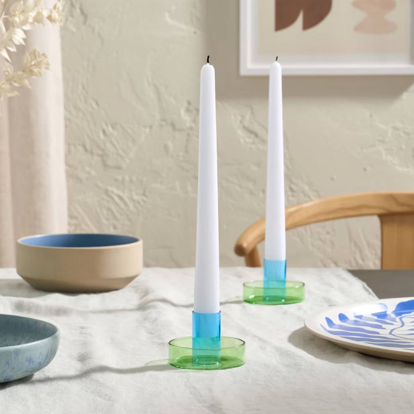 Duo Tone Glass Candle Holder: Green/Blue