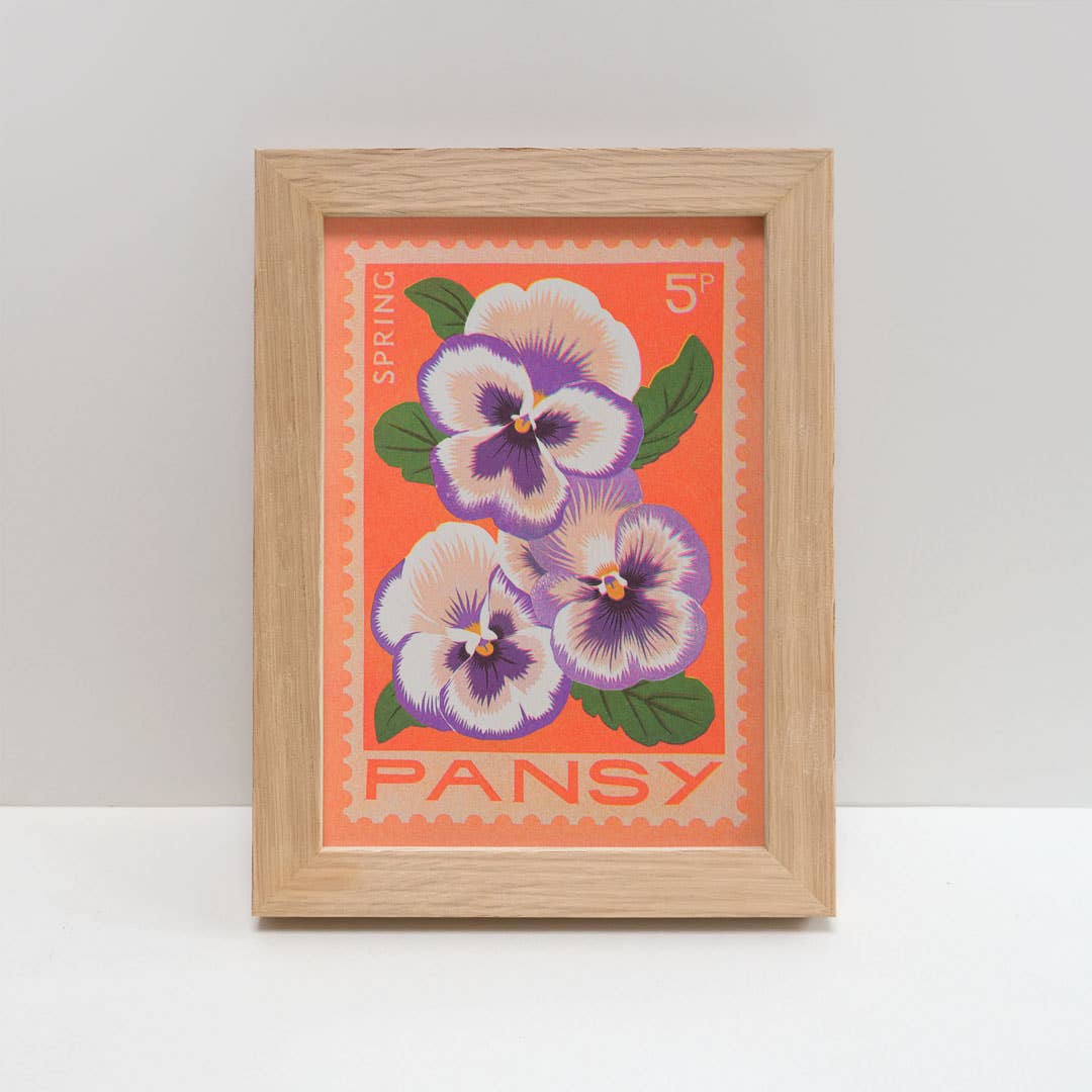 Pansy | A5 Risograph Print, wall art | Spring, stamp