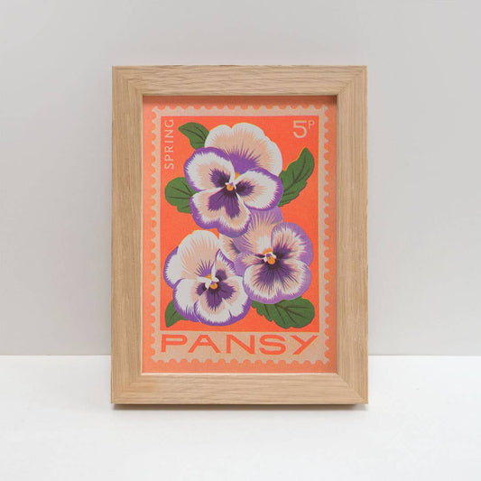 Pansy | A5 Risograph Print, wall art | Spring, stamp