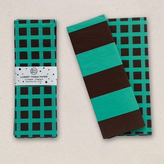 Luxury Patterned Tissue Paper Gift Wrap | Chocolate/Turq