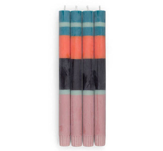 Striped Rose, Petrol, Opaline, Orange & Jet Eco Dinner Candles, 4 per pack