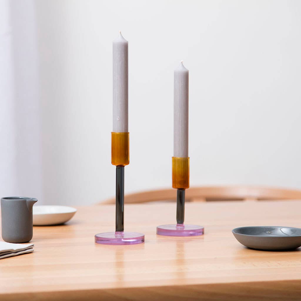 Glass Candlestick - Medium: Smoke and Amber