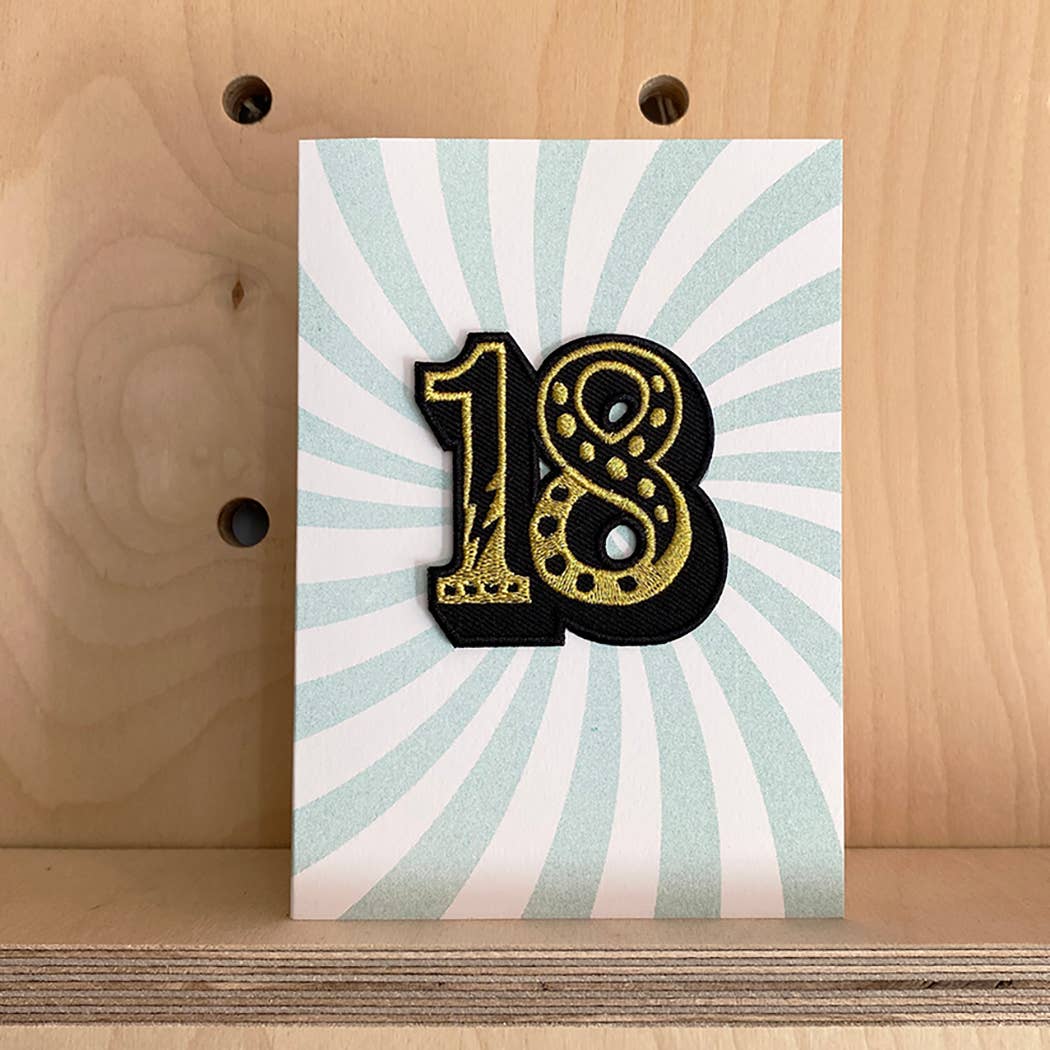 Iron on Big Number Patch Greeting Card - 18 Swirl